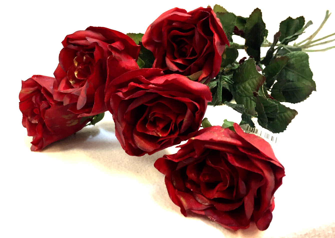 Red Roses Stems Long Stem 29″ Faux Artificial Indoor Decoration Lot of 5