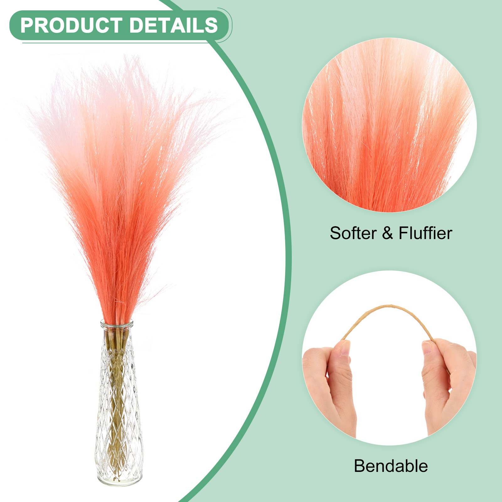 20Pack Faux Pampas Grass 21.7 Inch for Home Decor/Wedding Orange Gradient