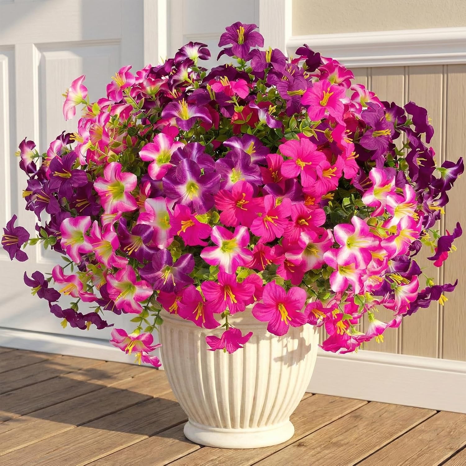 16 Pcs Faux Petunias UV Resistant Outdoor Artificial Flowers Purple