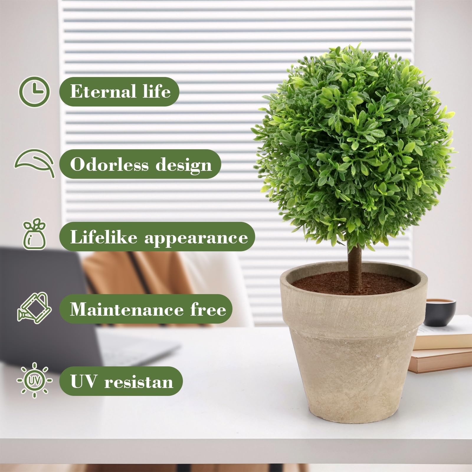 10.8 Inch Artificial Topiary Potted Boxwood Plant Fake Ball Tree Home Ornament
