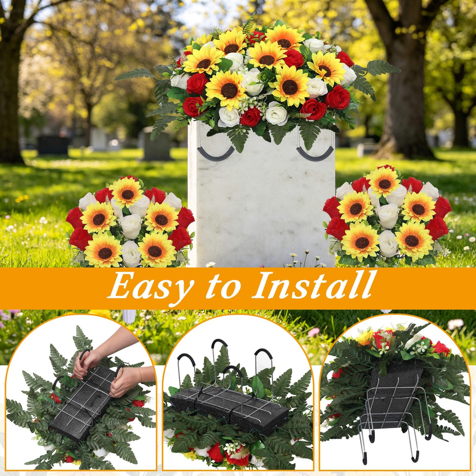 Artificial Cemetery Flower Saddles for Graves, Cemetery Memorial Flowers with…