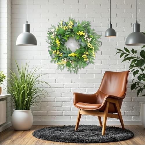 Artificial Green Eucalyptus Wreath for Front Door: 24 Inch 24 inch Beige-1