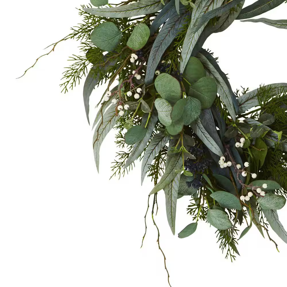 24 In. Indoor Eucalyptus and Mixed Greens Artificial Wreath