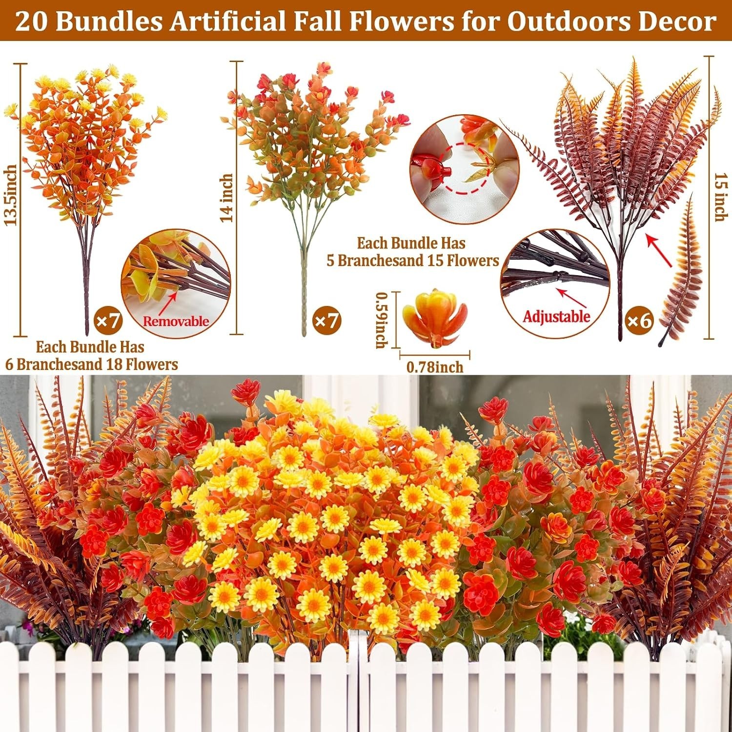 Realistic 20 Bundle Fall Floral Set – Perfect for Thanksgiving & Seasonal Decor
