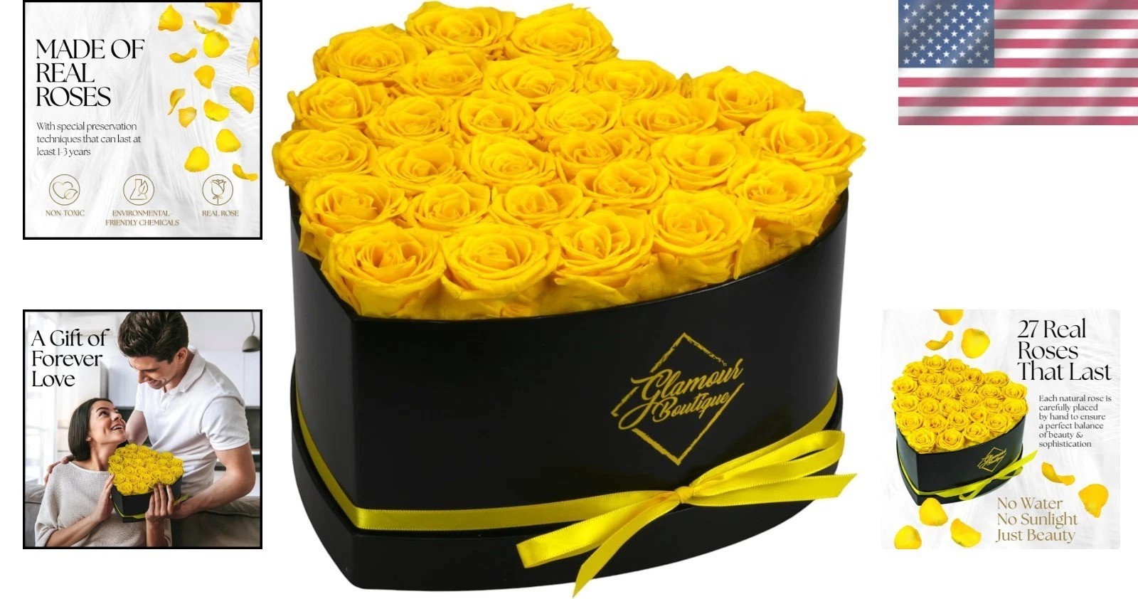 Eternal 27 Yellow Roses Heart Box – Preserved Flowers Gift for Her