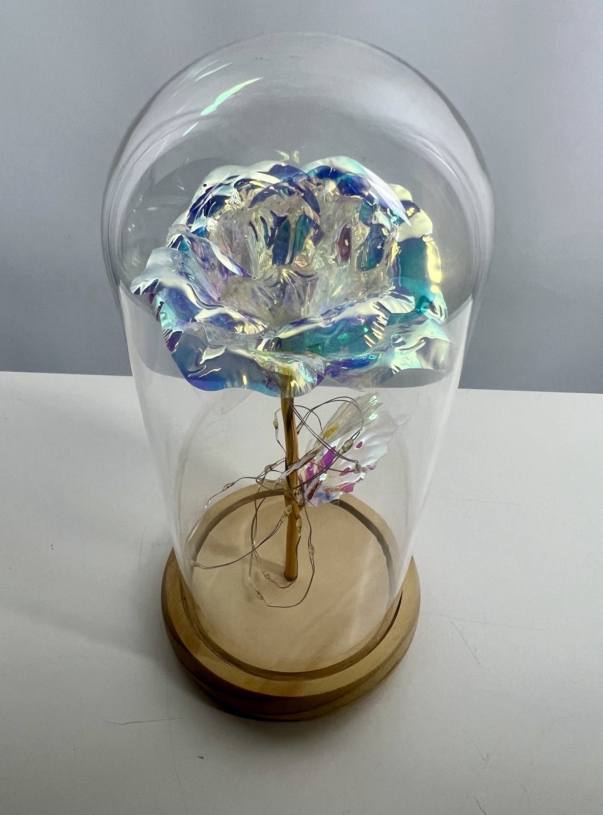 Rose Of Love In Glass Dome /w Led Lighted Rose Wedding Valentine Gifts