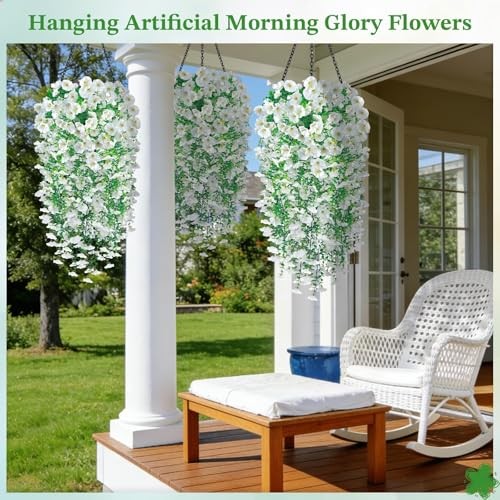Artificial Flower for Outdoors, 6PCS Fake Artificial Morning Glory White