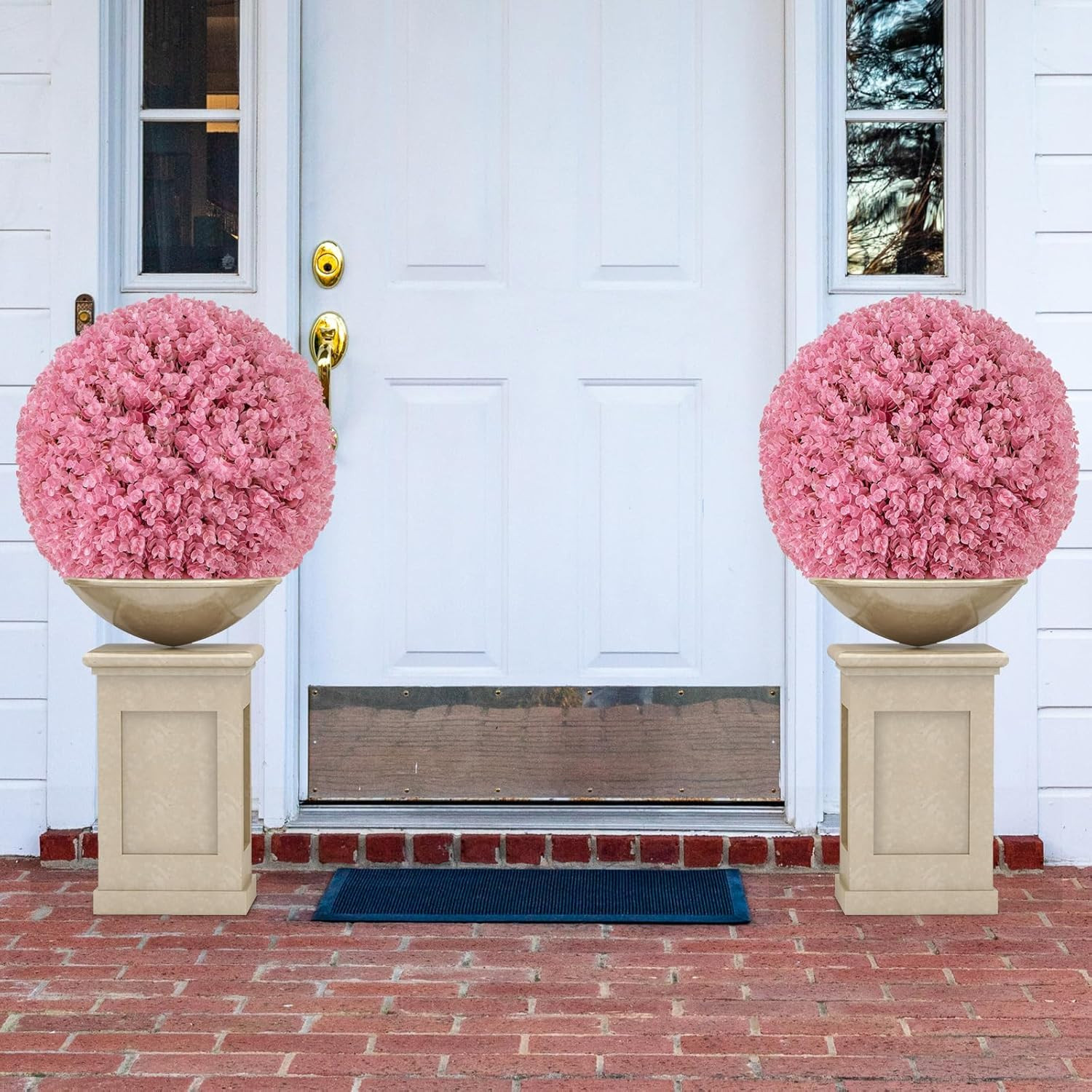 17.5 Inch Topiary Balls Artificial Outdoor Set of 2, Faux Pink Eucalyptus Decora