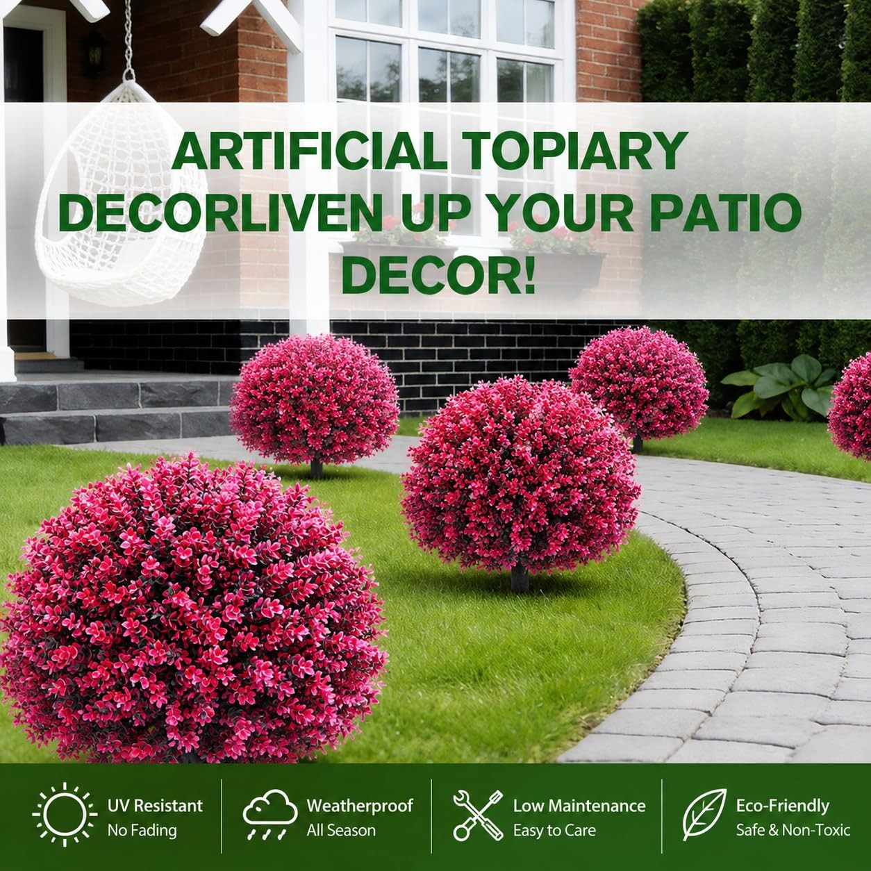 Artificial Cedar Eucalyptus Ball Trees 25″ Set of 2, UV Resistant Faux Boxwood