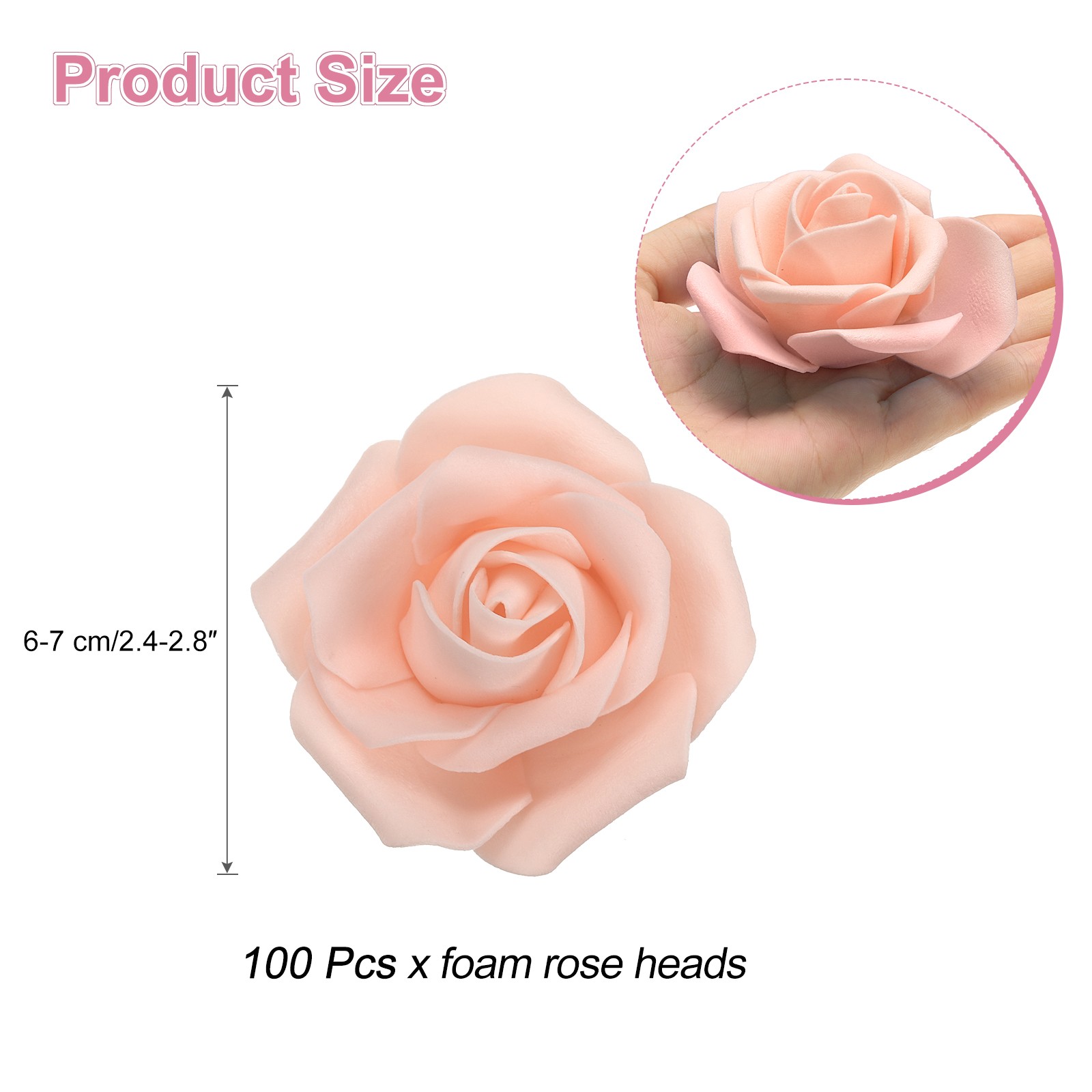 100pcs Foam Rose Heads 6-7 Cm for DIY Crafts Accessories, Champagne