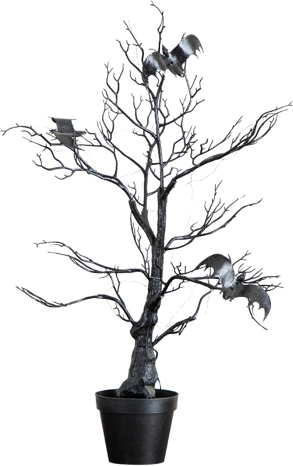 Halloween Decor Indoor Spider LED Lights Tree, 2Ft Black Spooky Bats