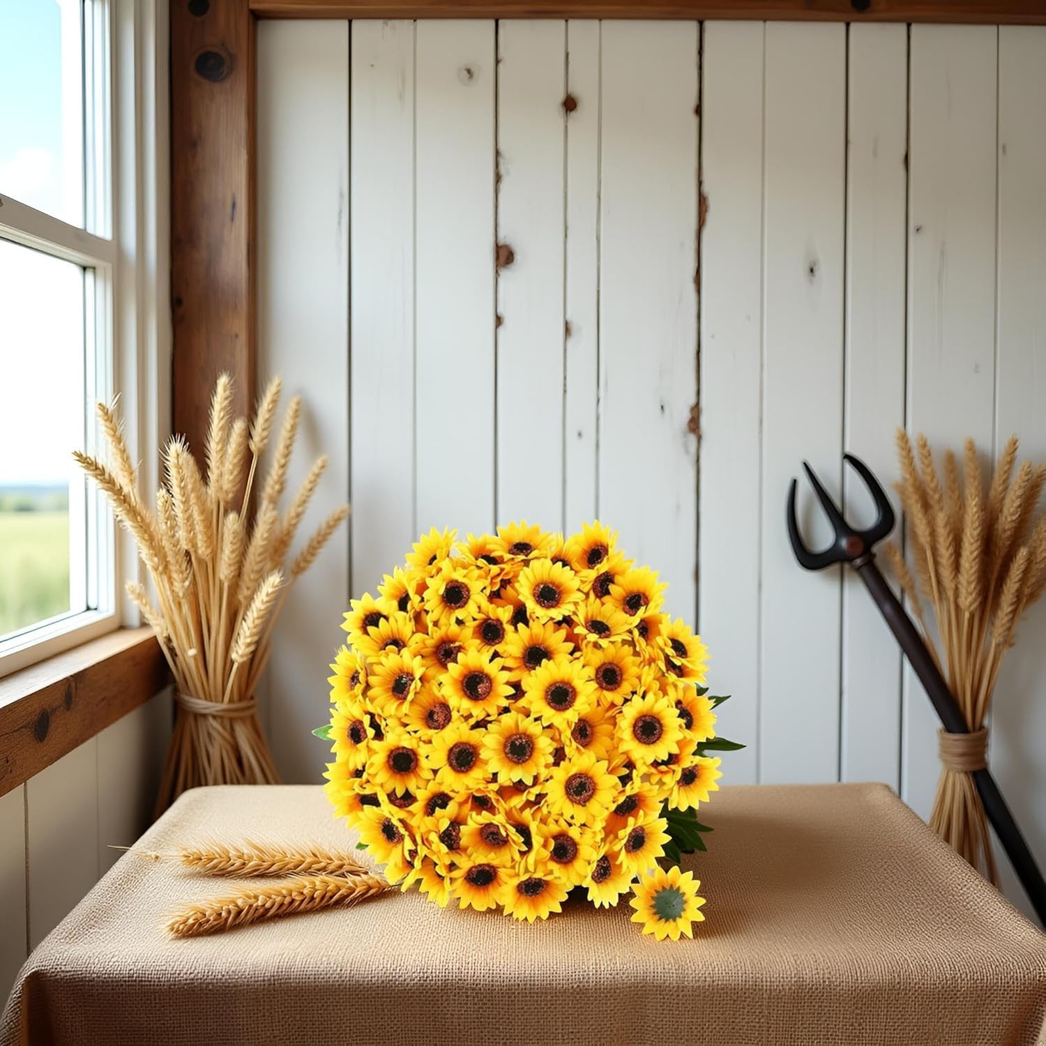 Mini Yellow Artificial Flower Heads 100 PCS Fake Sunflower Fabric Craft Decor