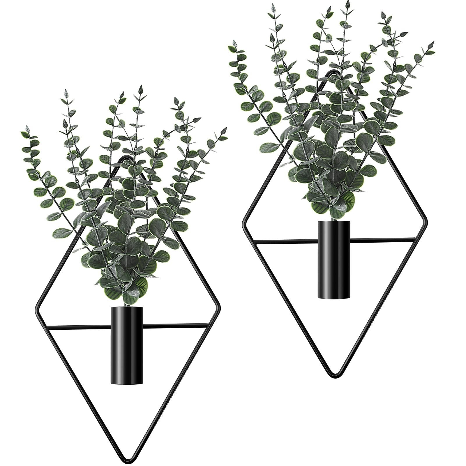 4 Pcs Metal Hanging Planters, Artificial Eucalyptus Indoor Wall Decor, Boho Geom