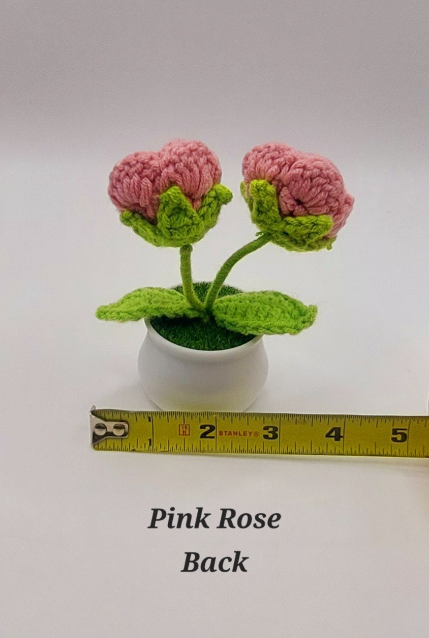 Crocheted Handmade Spring Flowers In Mini Pot W/Grass, Posable~Variety You Pick