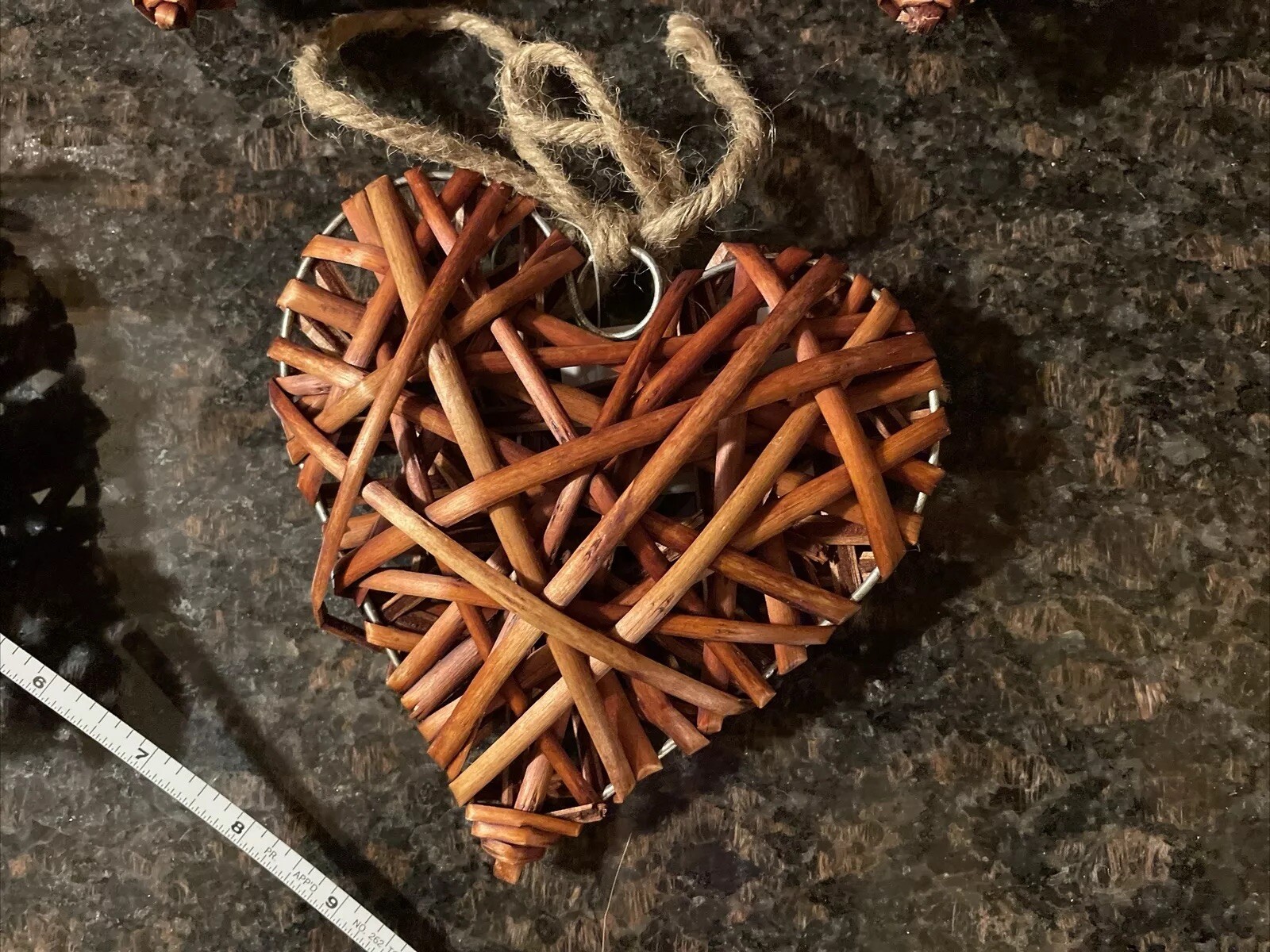 Rattan Wicker Hanging Brown Natural Wooden Hearts Valentine’s Day Set Of 5 New