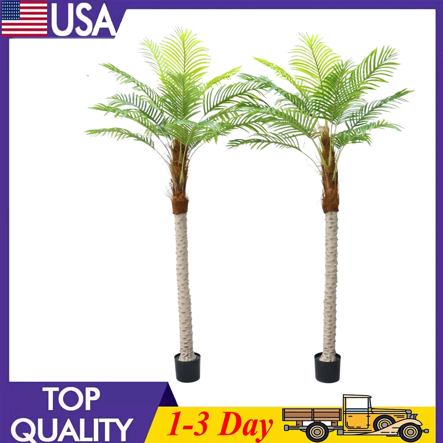 2pcs Artificial Palm Tree 210cm Realistic Tall Tropical Trees With 15pcs Leaves