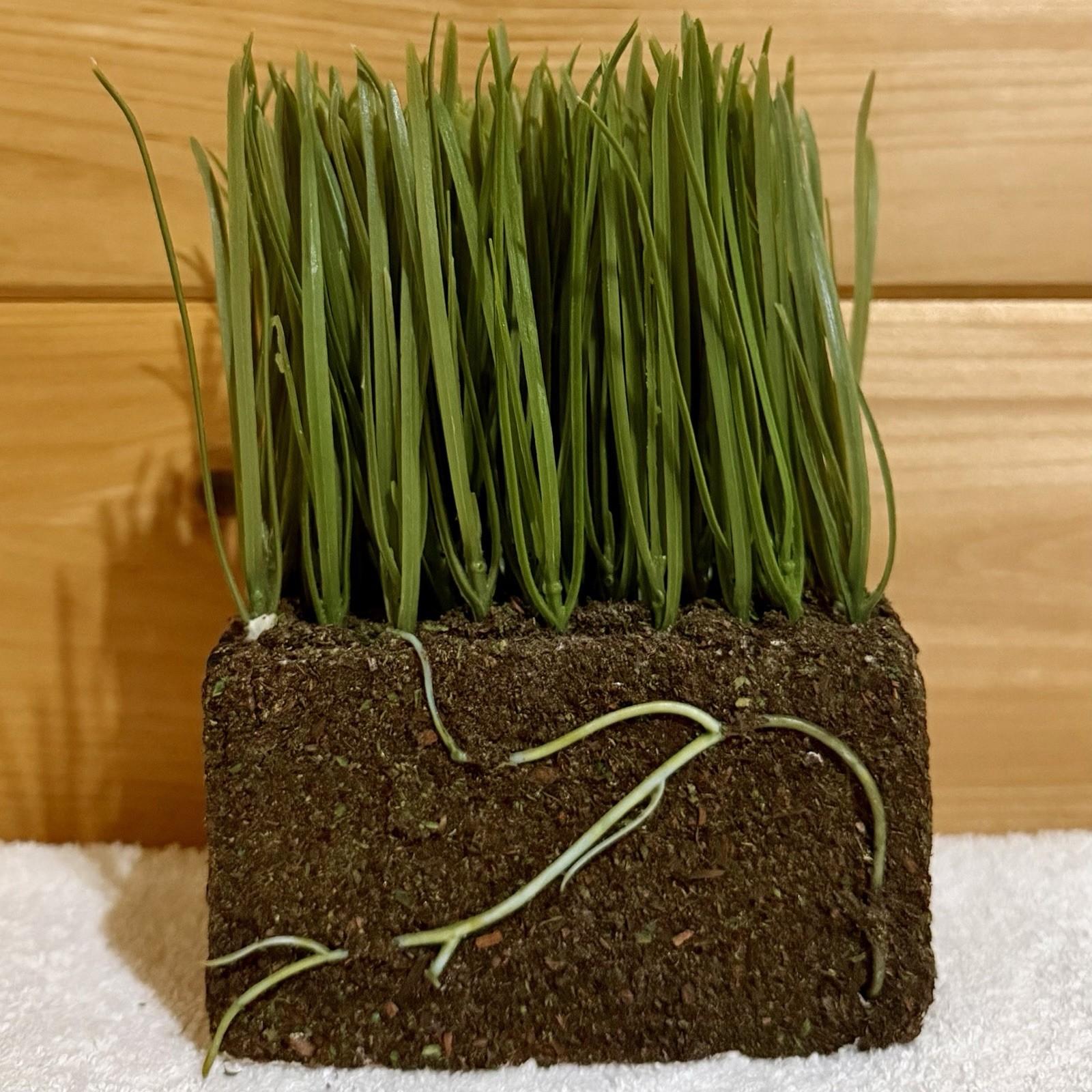 Faux Grass & Soil & Roots in a Styrofoam Block Fake Turf Sod Florist Plant Decor