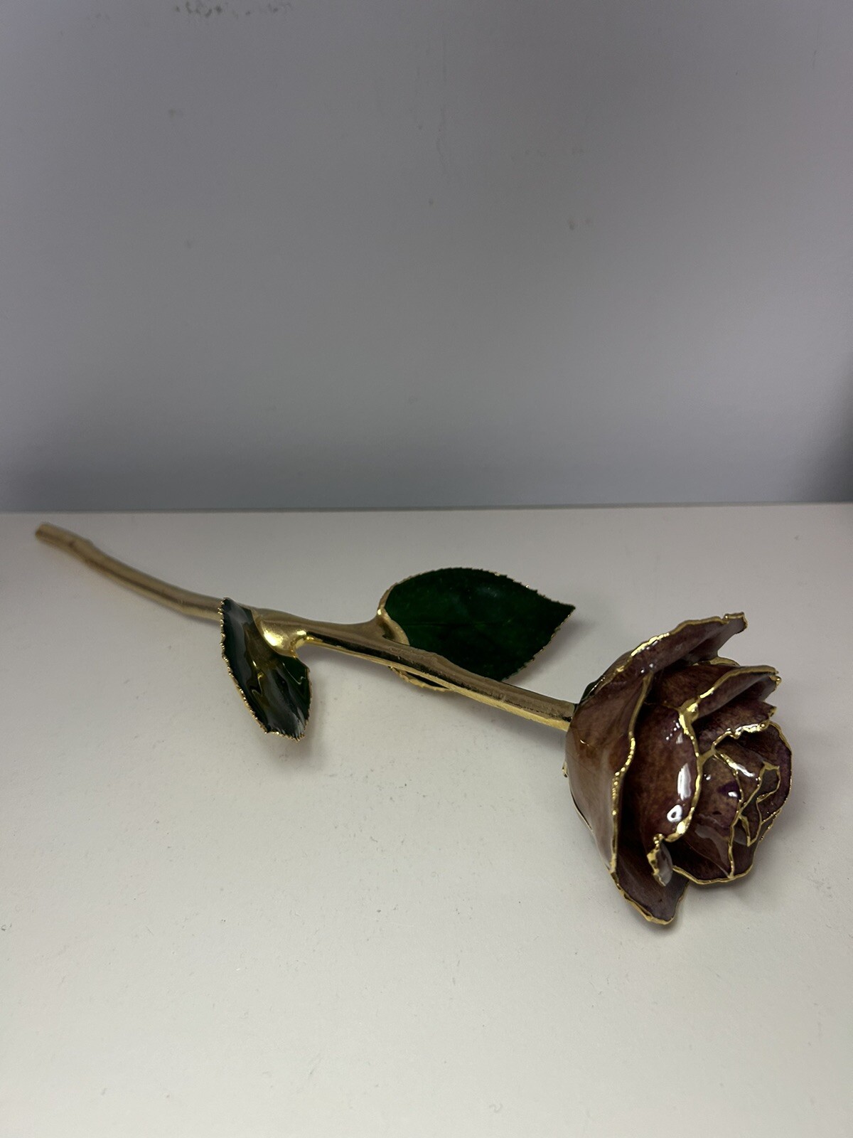 Luxury Lacquered Cream Eternal Pink Rose with Gold Trim