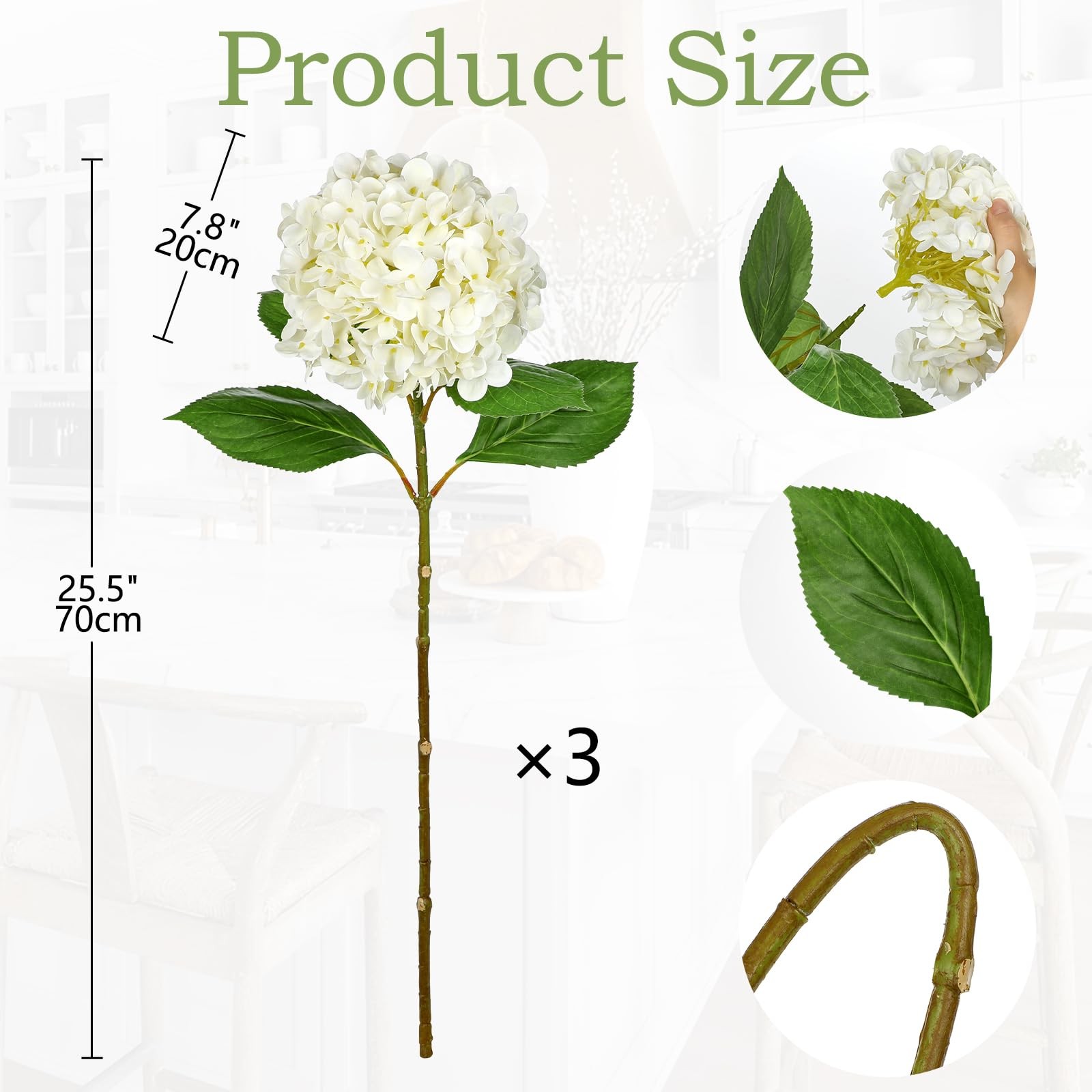 Large Real Touch Hydrangea Artificial Flowers with Stems, 8″ Full Bloom Fresh…