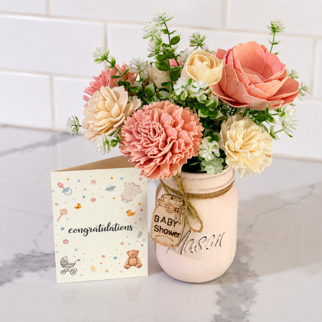 Sola Wood Floral Arrangement 16oz Mason Jar Personalised Custom Baby Shower Gift