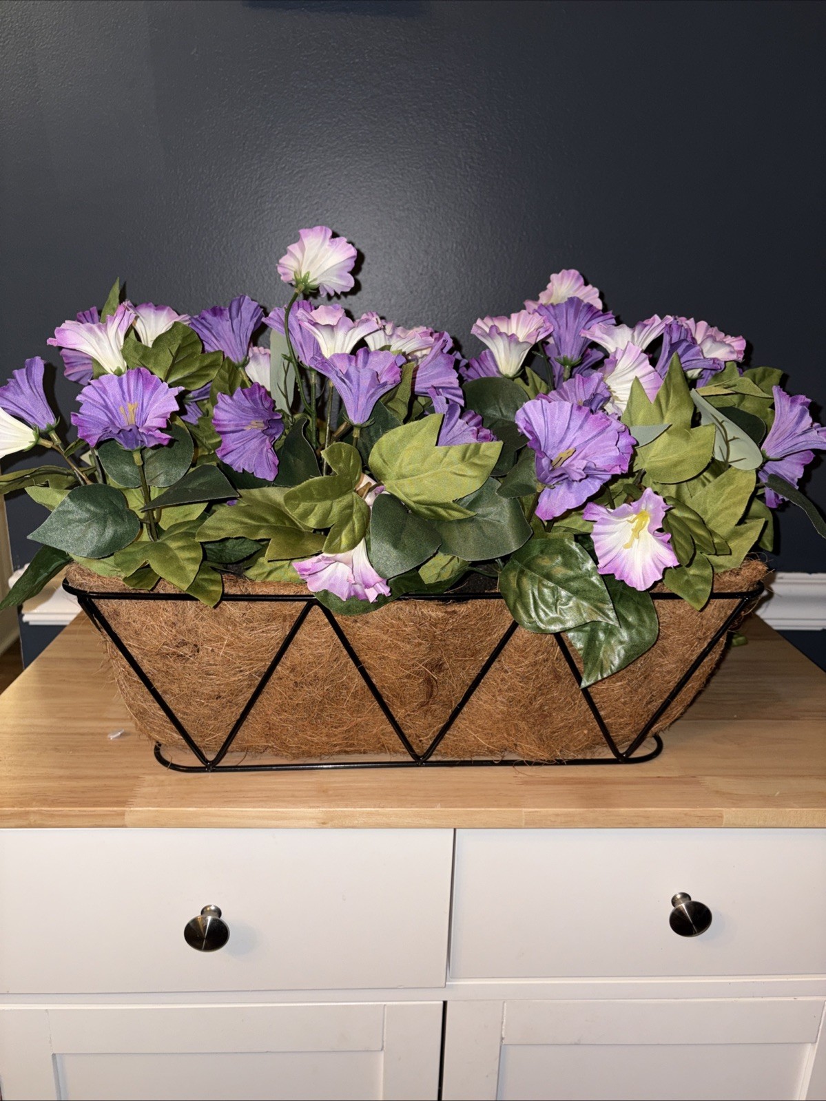 Outdoor Faux Petunia Window Box Flower Basket NWT