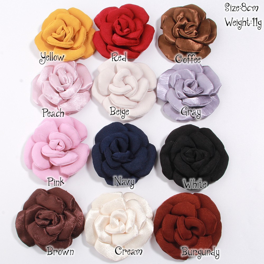 8cm Colorful Handmade Fabric Camellia Flowers Burned Edge Camellia For Crafts