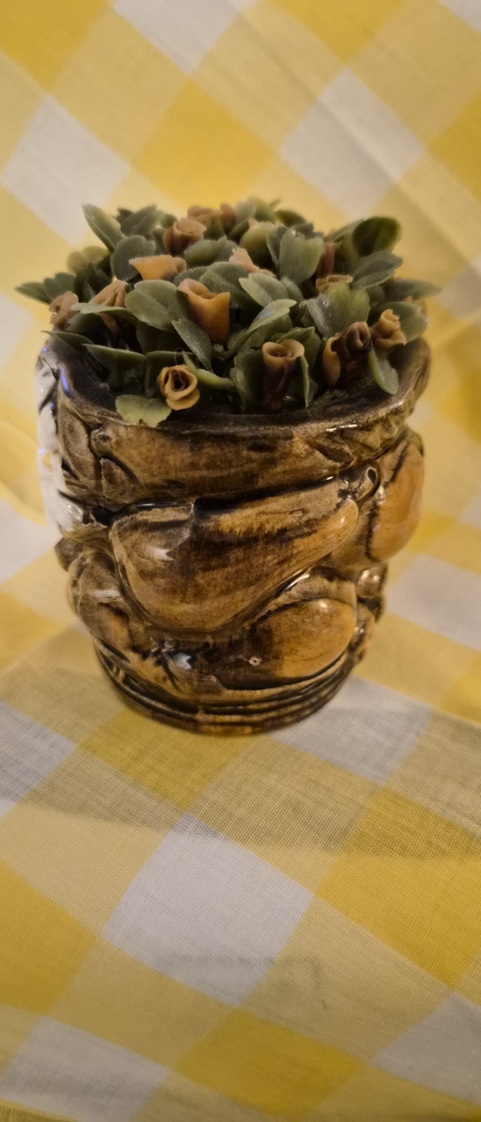 Vintage Artificial Rose Floral Arrangement & Centerpiece in Decorative Pot