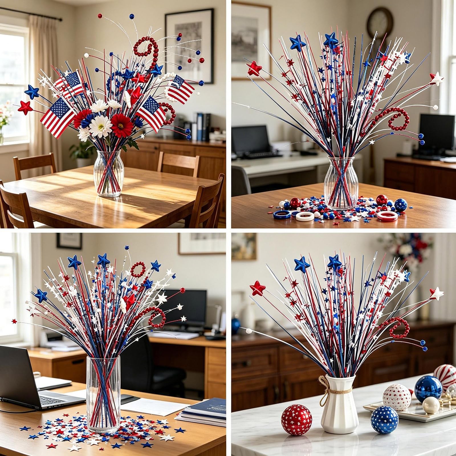 4 Pack 4th of July Patriotic Picks, Red White Blue Star Independence Day Part…