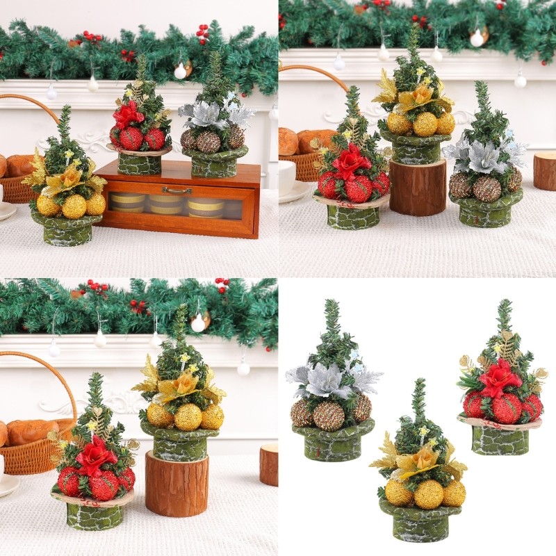 5pcs Tabletop Mini Christmas Pine Tree Golden Decoation for Gift and Seasonal