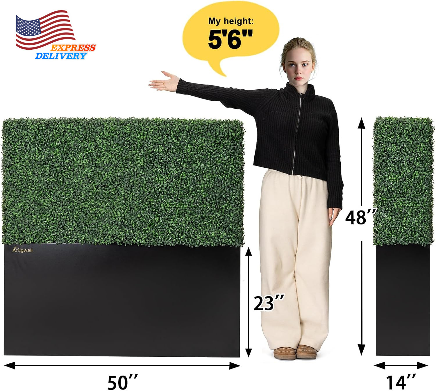 Artificial Hedge Wall, Boxwood Grass Panels with Planter 50Lx48Hx14D