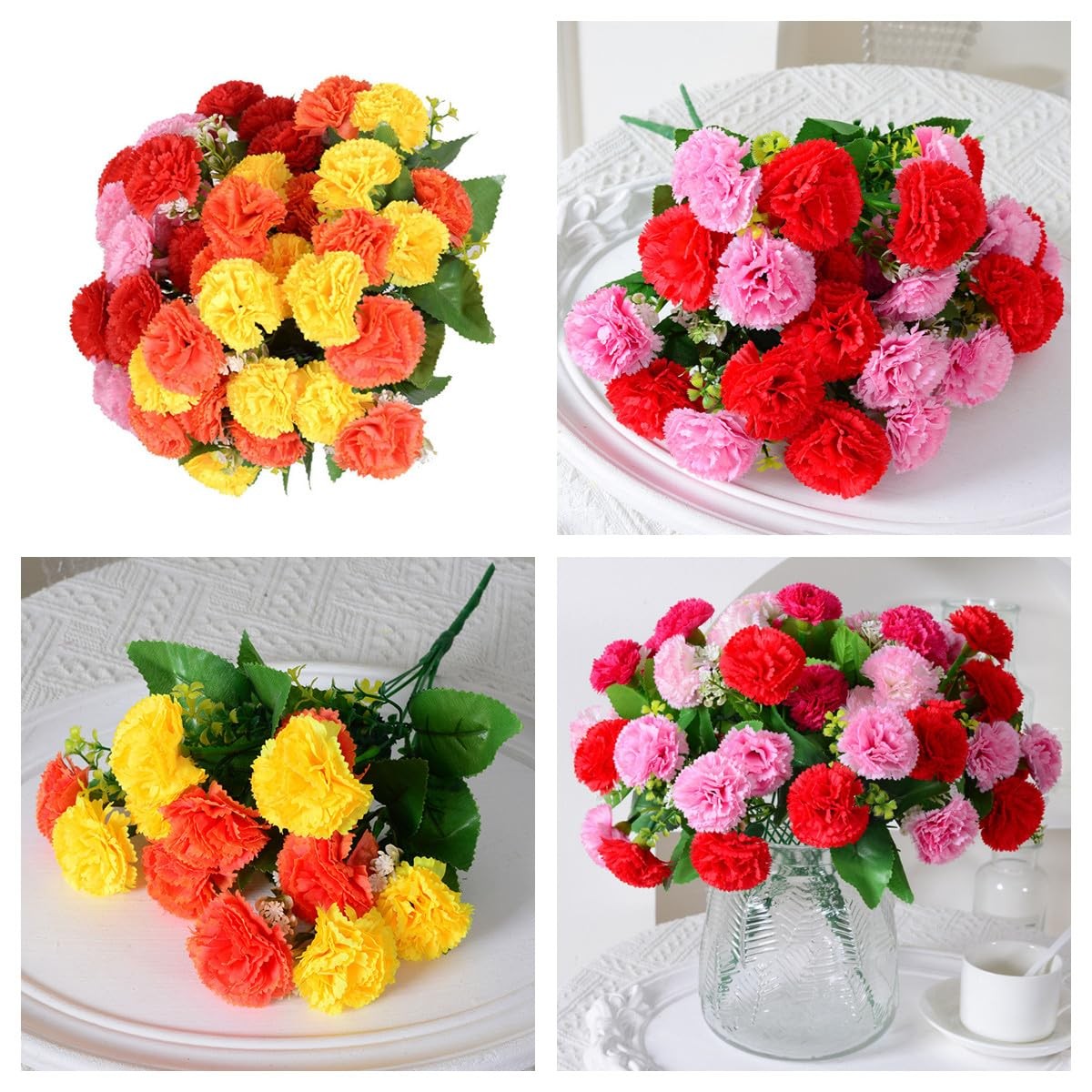 4Pack Artificial Carnations Flowers,48 Heads Bunch of Outdoor UV Resistant No…