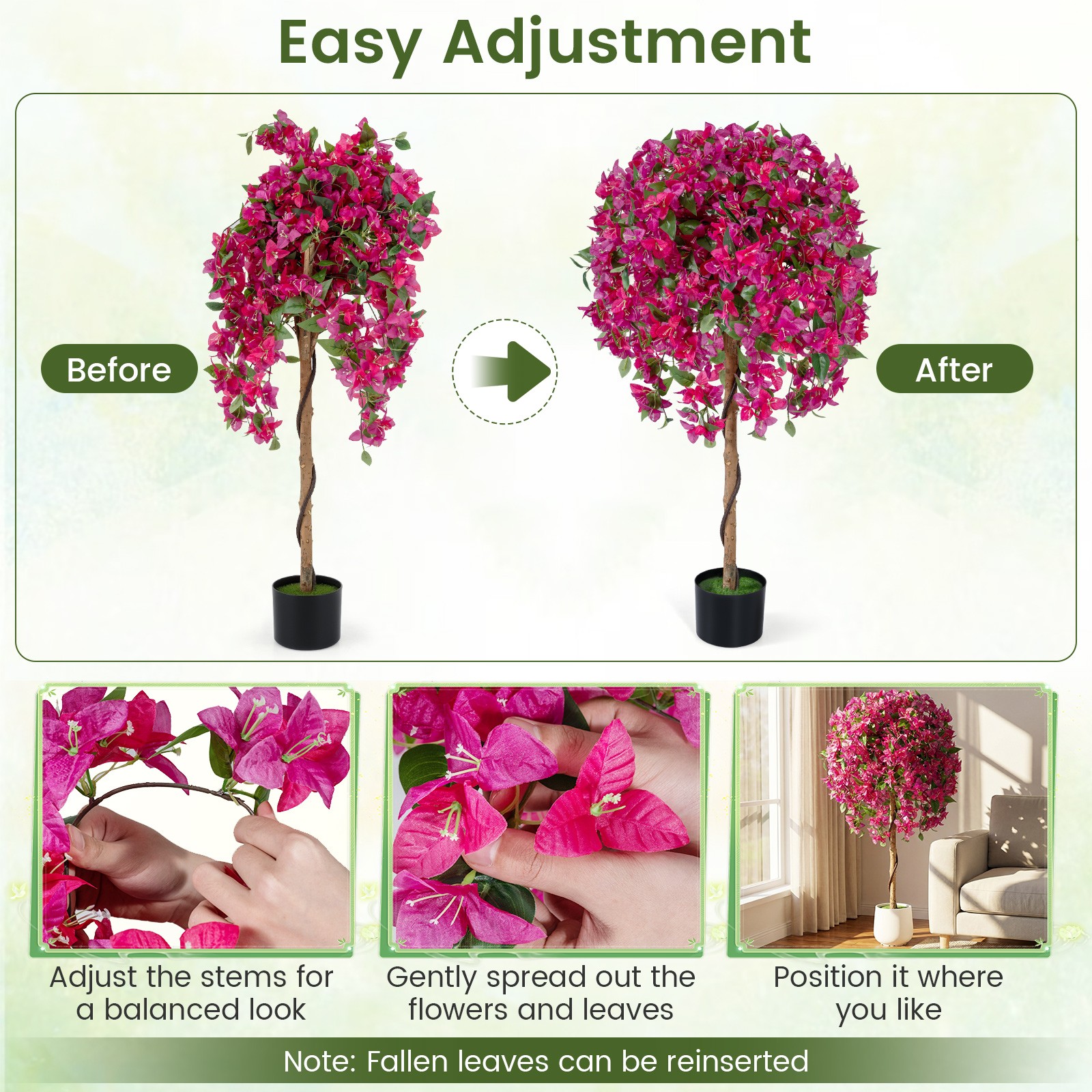 2 Pack Artificial Azalea Trees51″Faux Floral Plants w/ Vivid Blooming Flowers