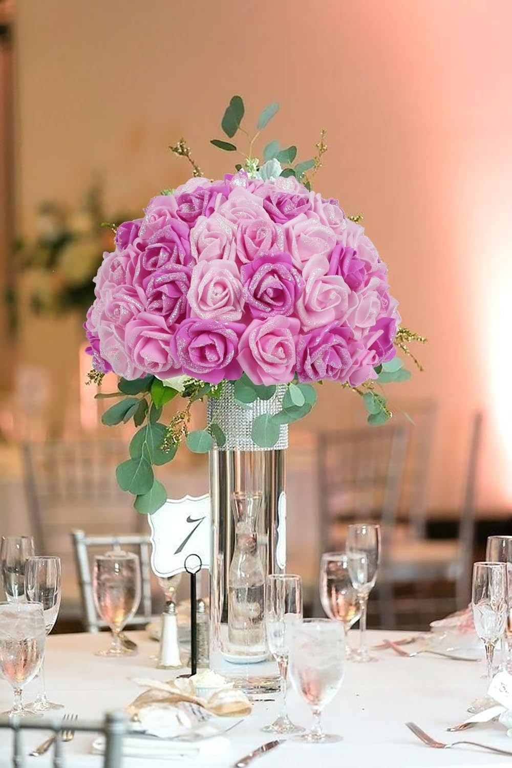 Artificial Roses 200 PCS Mixed Pink Foam Flowers 1.97 Inch Glitter Craft Party