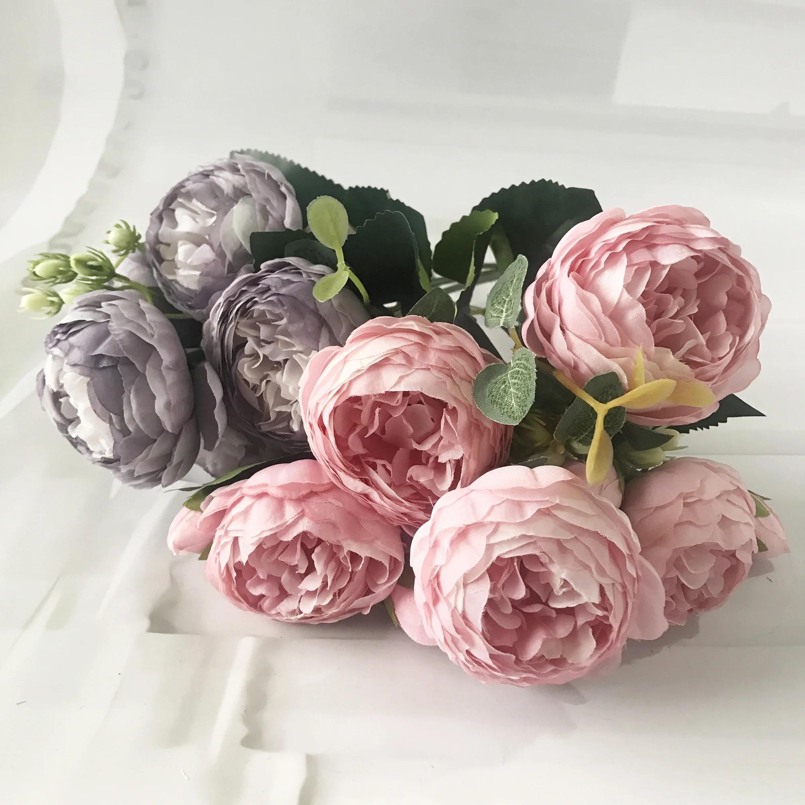30cm Pink Silk Peony Bouquet – 5 Heads 4 Buds Artificial Flowers for Wedding