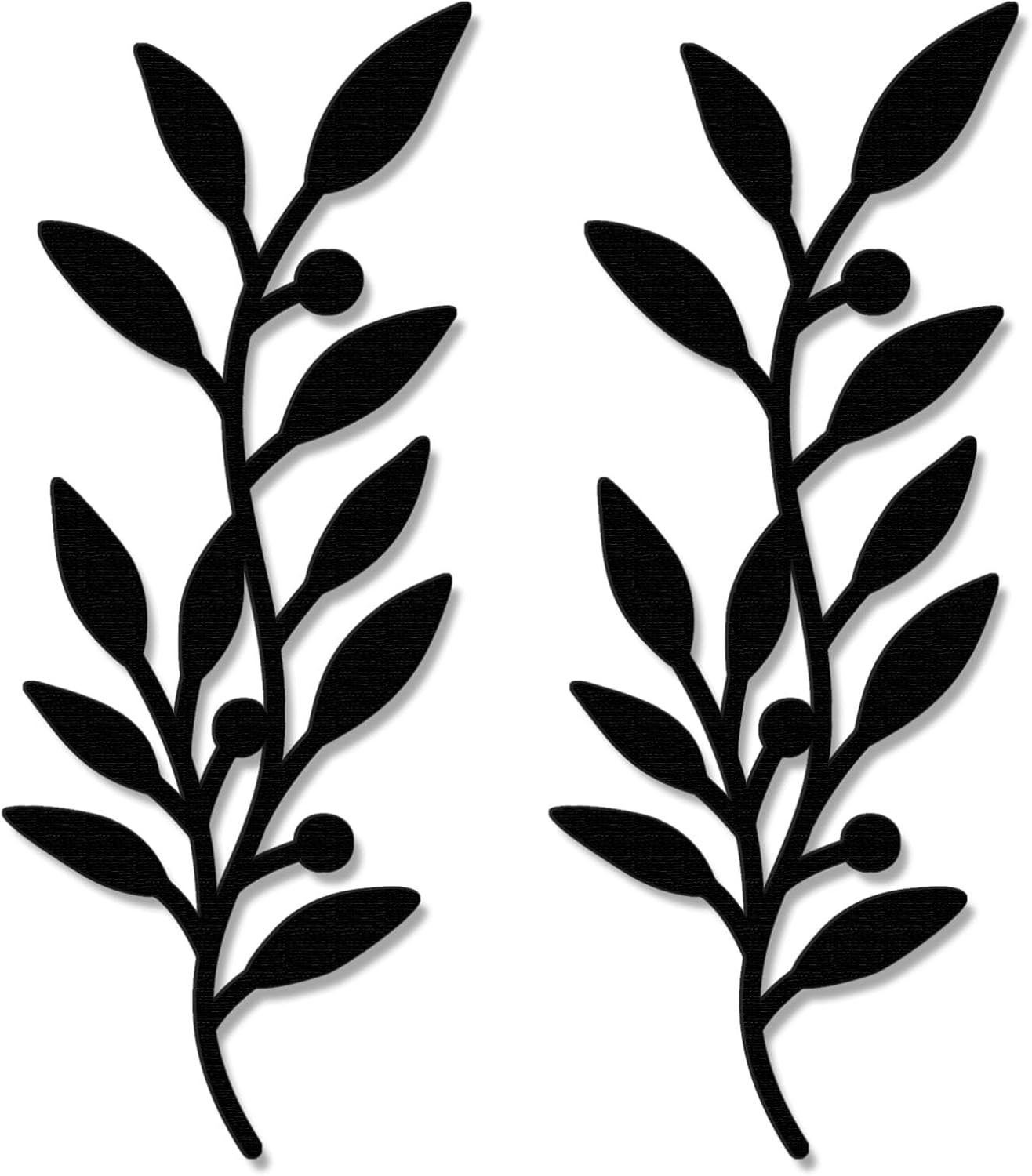 2 Pieces Black Leaf Wall Decor Wooden Vine Olive Branch Leaves Botanical Art