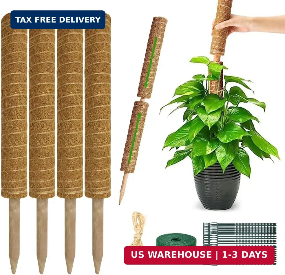 Moss Pole Monstera Plant Support: 4 Pack 16 inch Stackable Coco Coir Moss Totem