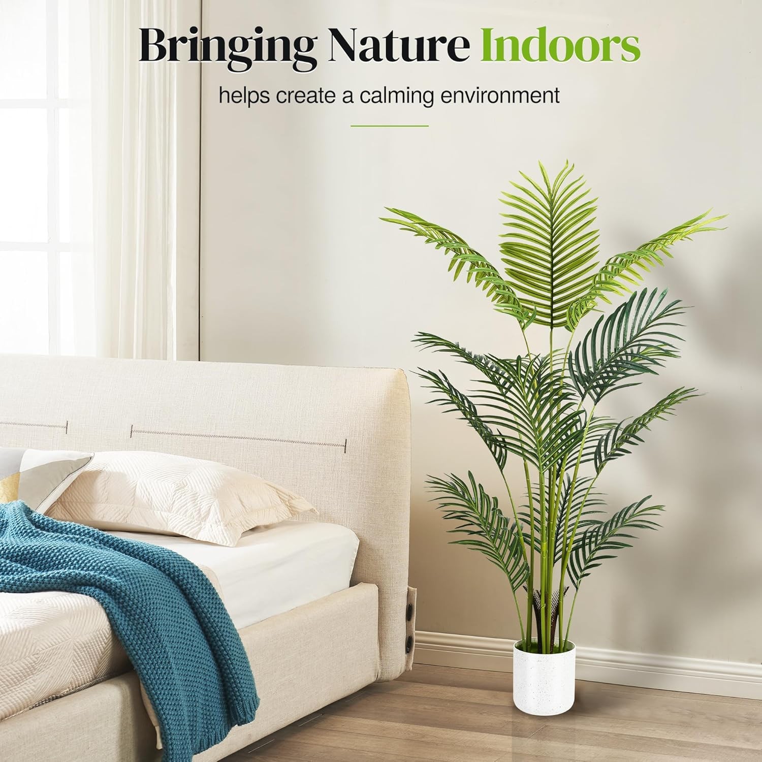 2 Pack 4FT Artificial Areca Palm Tree Faux Floor Plant w/ White Tall Pot Decor