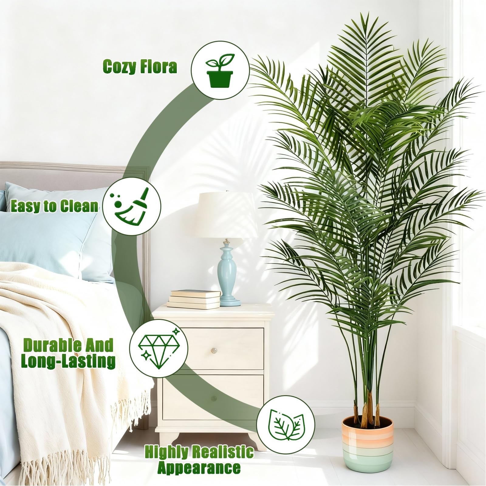 6ft Artificial Palm Tree – Large Faux Areca Plant with 18 Trunks for Home Decor