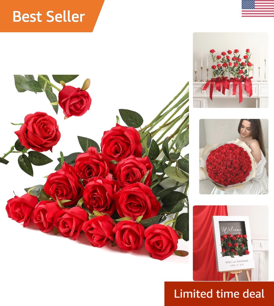 12PCS Artificial Red Roses – Perfect for DIY Wedding Centerpieces & Arrangements