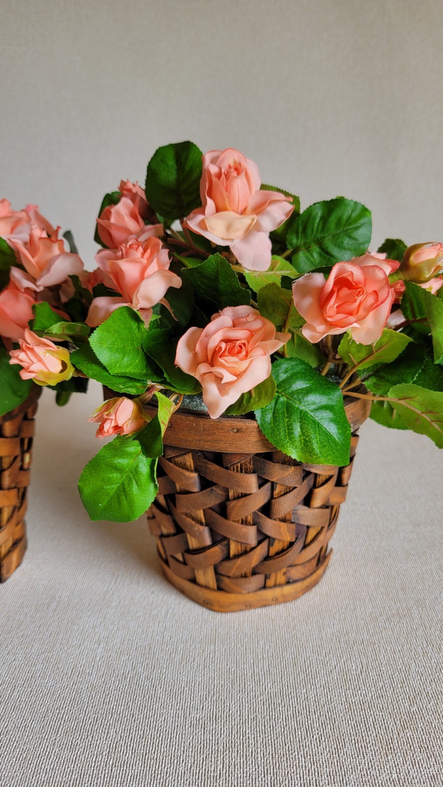 Lot of 2 Artificial Roses Wicker Pot Plants Realistic Home Decor Indoor Outdoor
