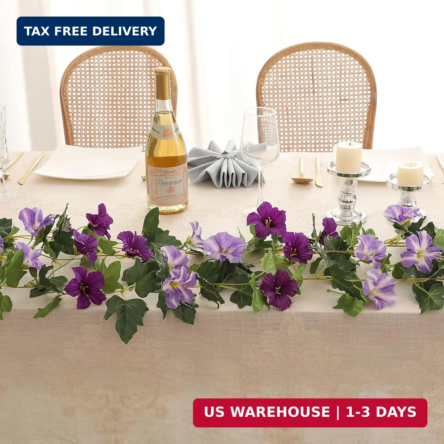 Floweroyal 2 Pack Artificial Flower Garlands 15.8FT Fake Morning Glory Vines Sil