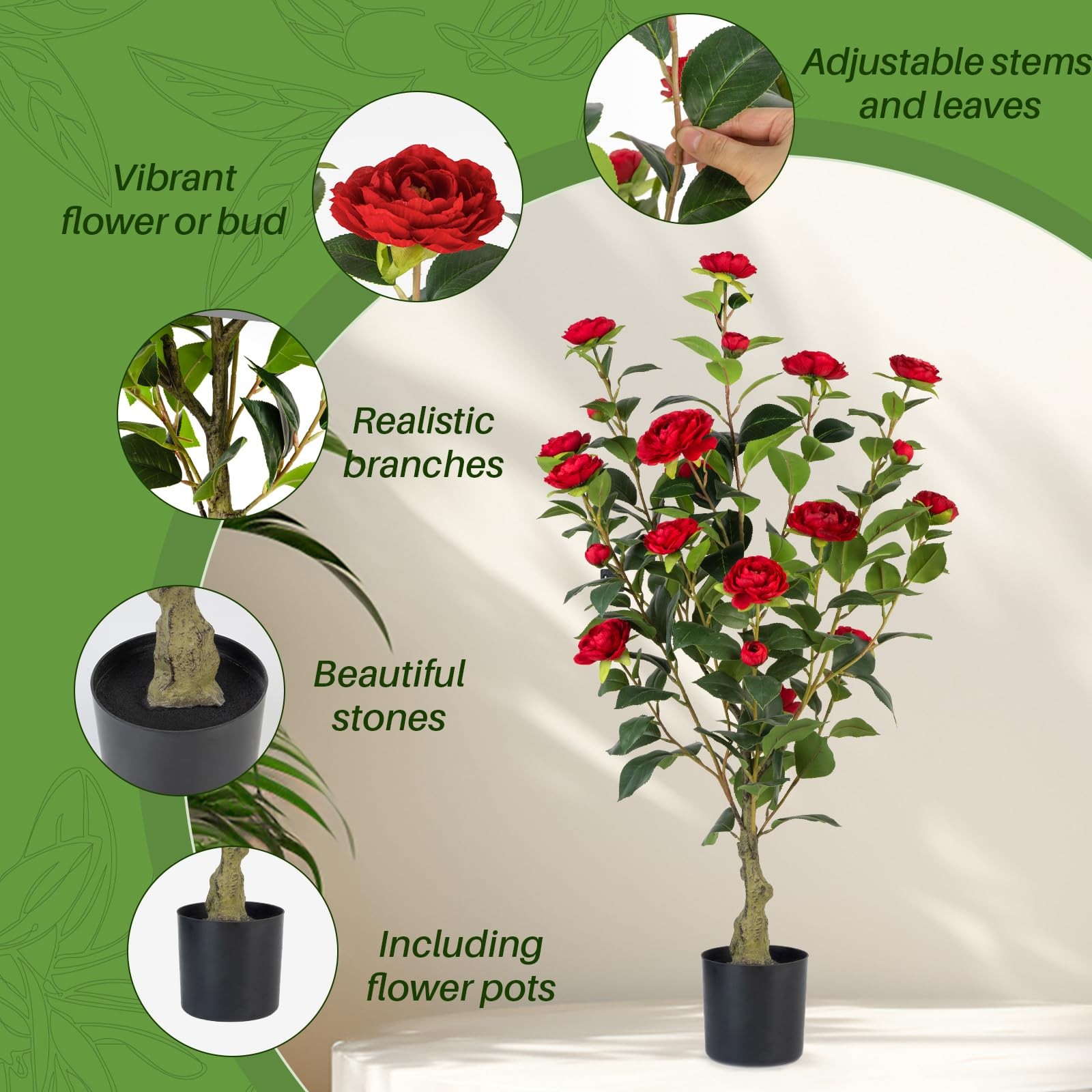 Artificial Camellia Tree 2 Pack, 3FT Faux Camellia Plant in Pot, 36 inch Fake…