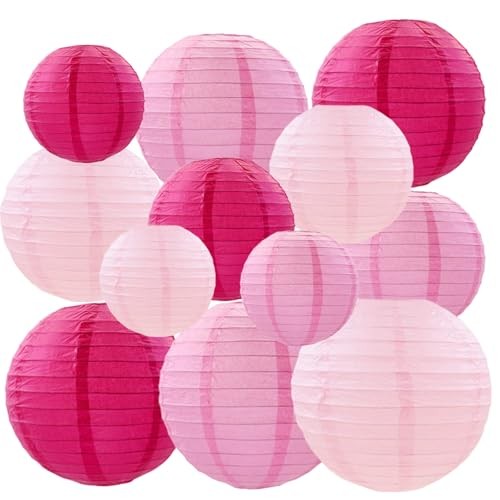 Paper Lanterns Decorative,Hanging Chinese Lanterns Indoor 4、6、8、10inch Pink