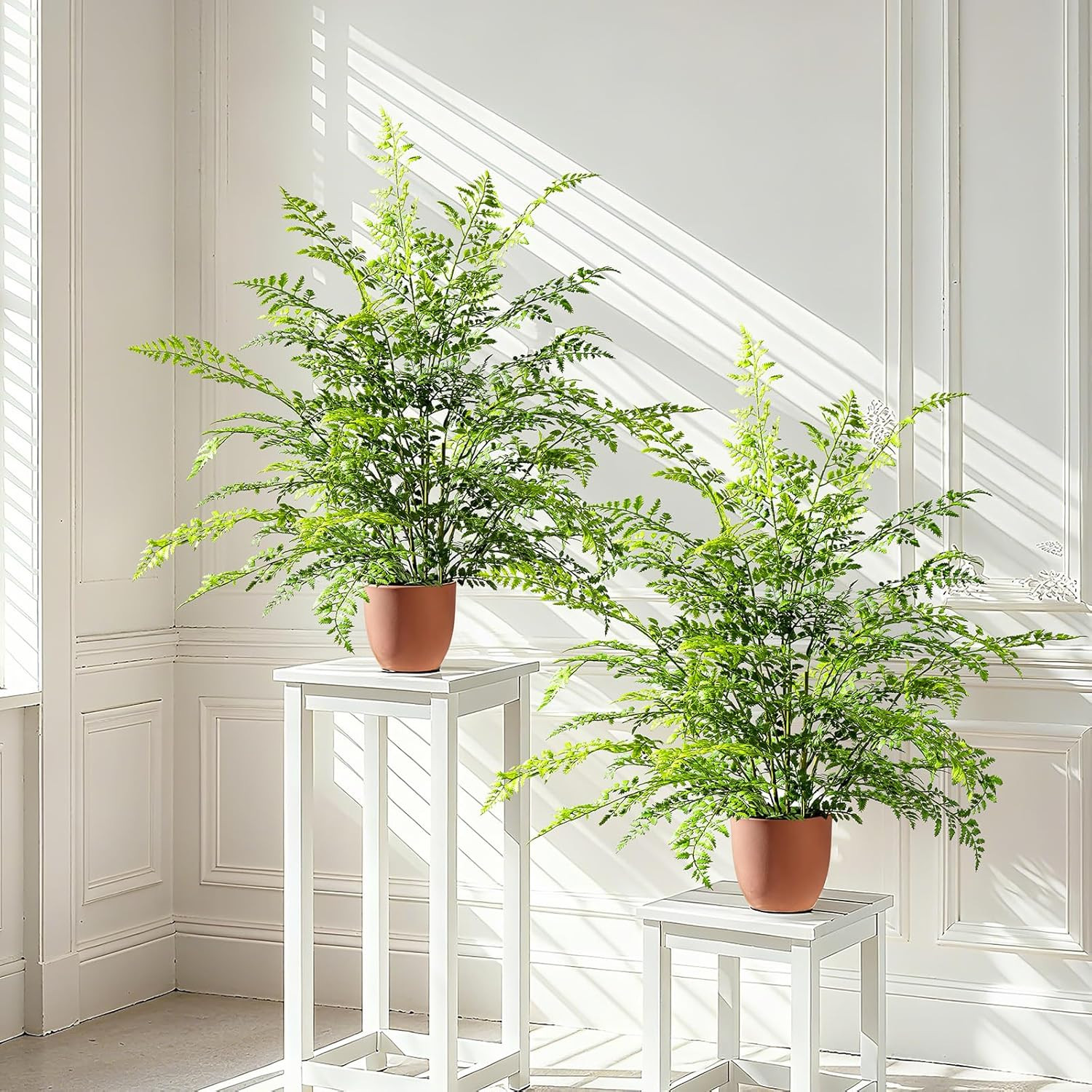 2 Pack Faux Boston Ferns in Pots – Indoor/Outdoor Greenery Decor