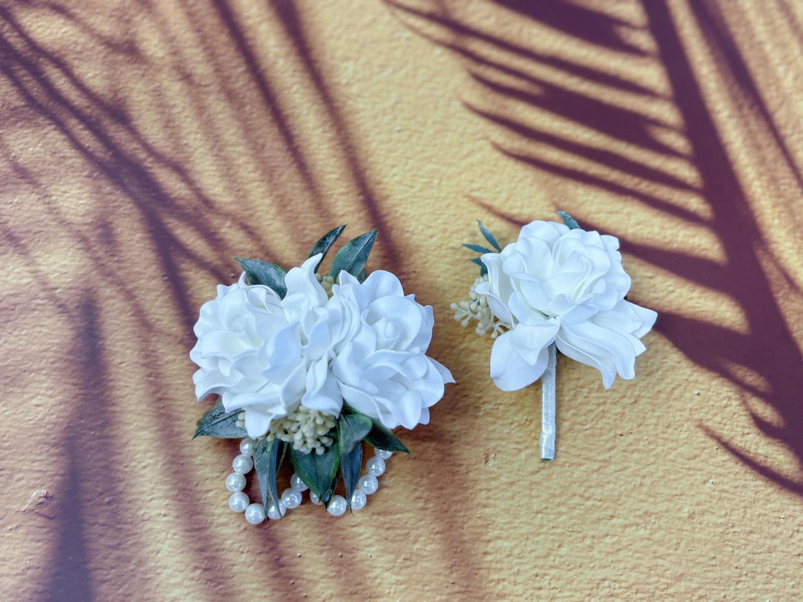 White Corsage And Boutonniere Set Wedding Flower Accessories Prom Suit Decor