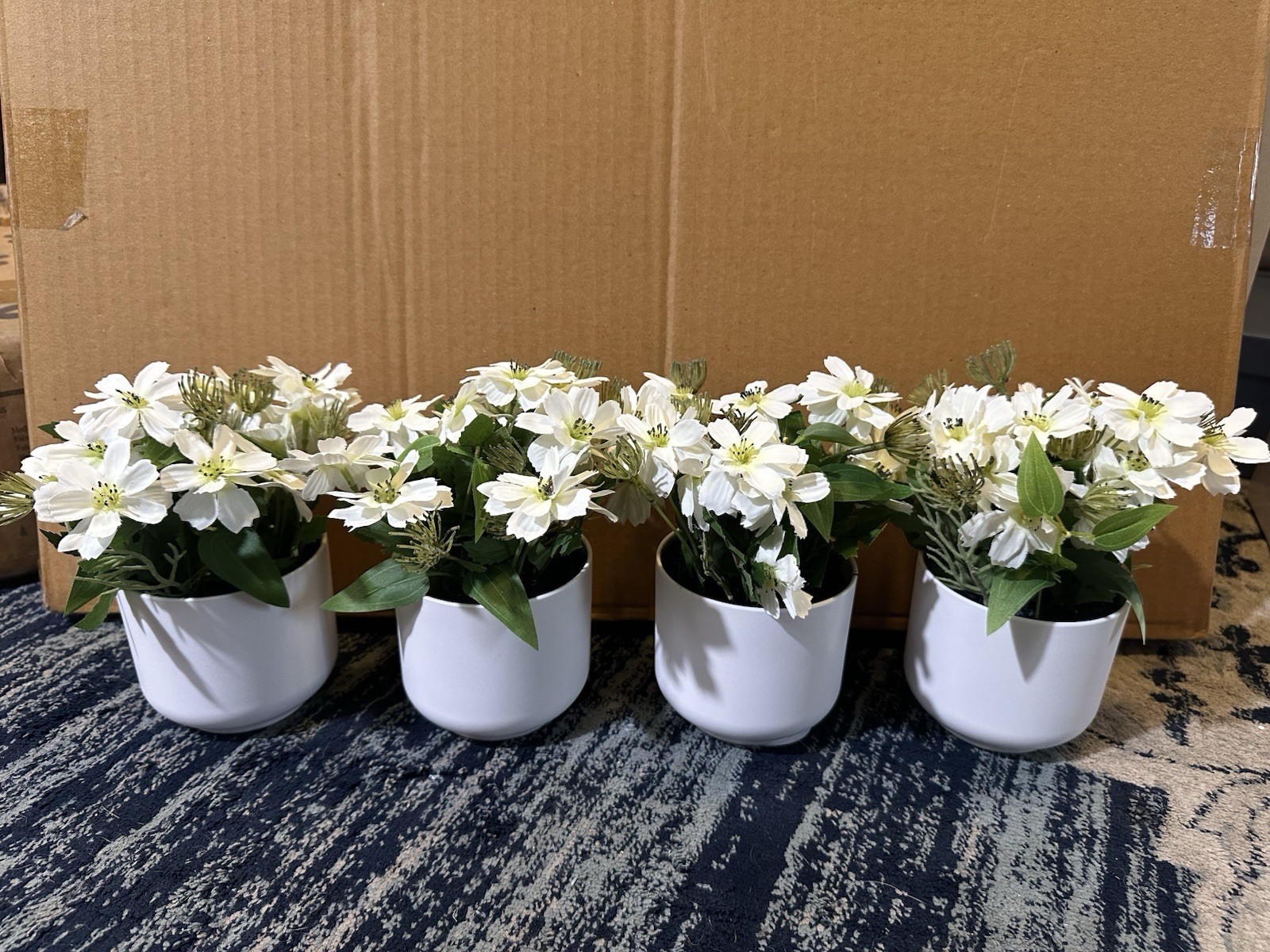 7 Inch Artificial Flower In White Vase 4 Pack