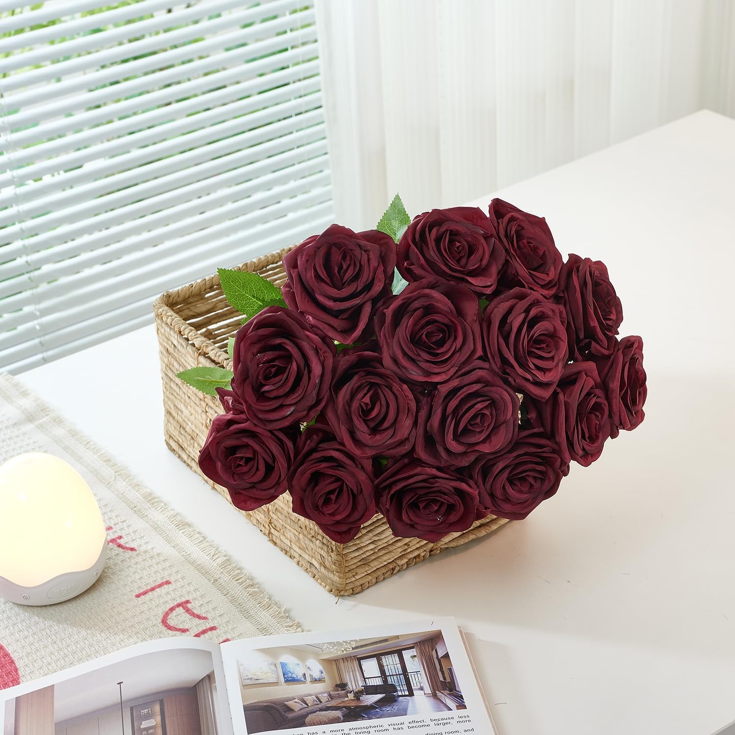 120 Pcs Burgundy Rose Artificial Flowers Bulk, Silk Fake Roses with Long Stem…