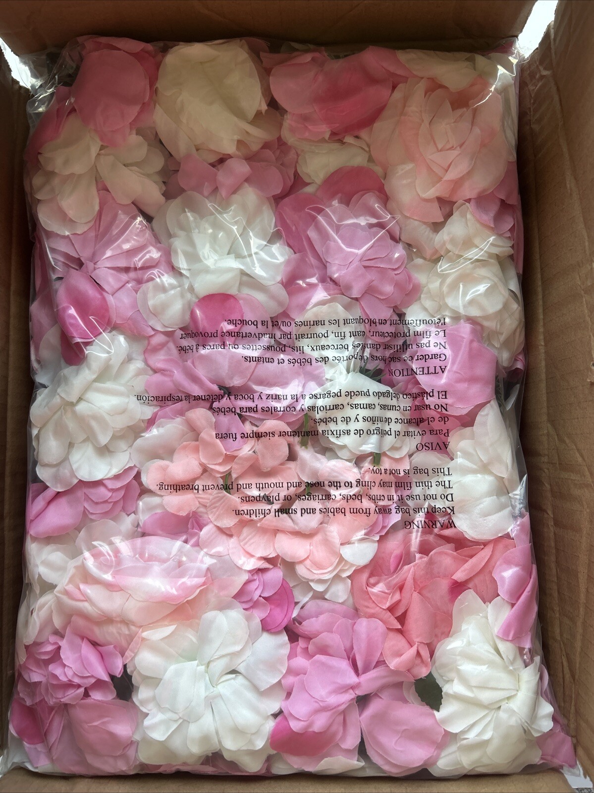 Omldggr 4 Pack 12×16” White & Pink Silk Artificial Flower Wall, Pink Faux Rose
