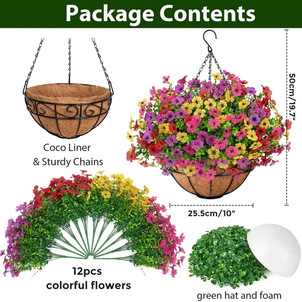 Roberly Artificial Hanging Flowers for Outdoors with Hanging Basket Fake Silk…