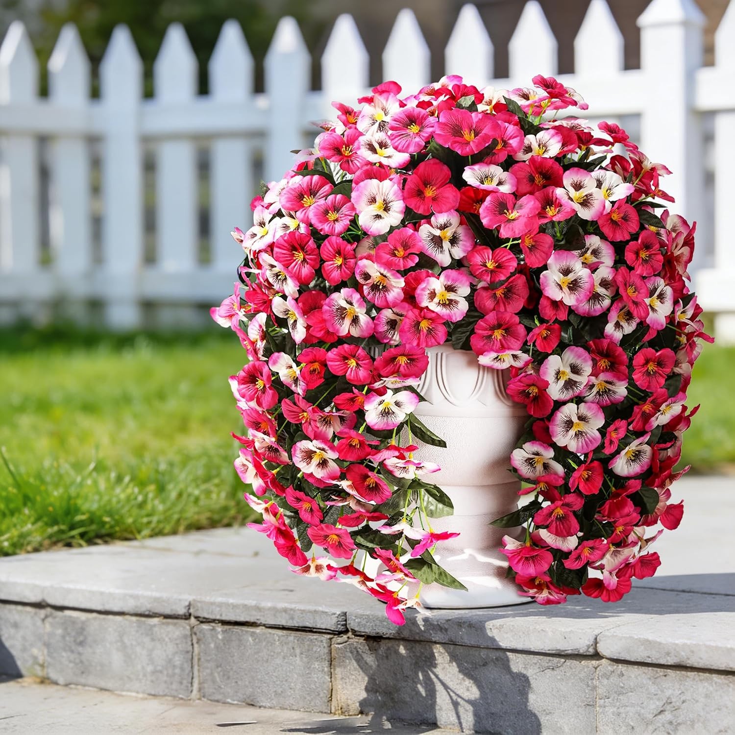 Artificial Flowers for Outdoors, 2pcs Faux Silk Pansies Flowers UV Resistant